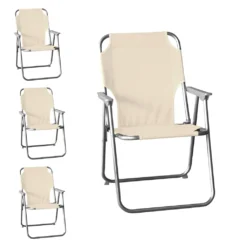4 Stück Wohaga Campingstuhl 'Texel' Mit Armlehnen, Klappbar - Beige