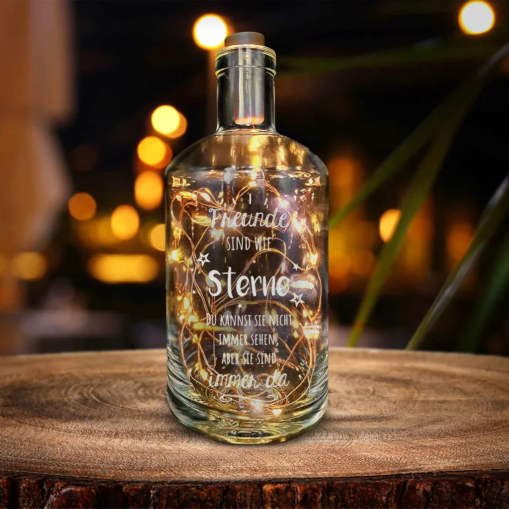 Flaschenlicht Mit LED-Lichterkette Und Gravur "Freunde Sind Wie Sterne" – Bild 2