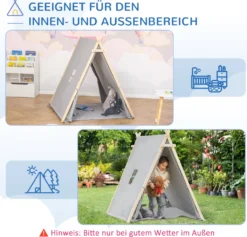 HOMCOM Kinder Teepee Tipi Zelt Mit Fenster Indoor Outdoor Kinderspielzelt Spieltipi Mit Kissen Polyester Kieferholz Lesen Spielen Ausruhen 3-6 Jahren Grau 130 X 115 X 136 Cm -Campingbedarf Geschäft 9355322f605ae9cf59914f0f95231f62