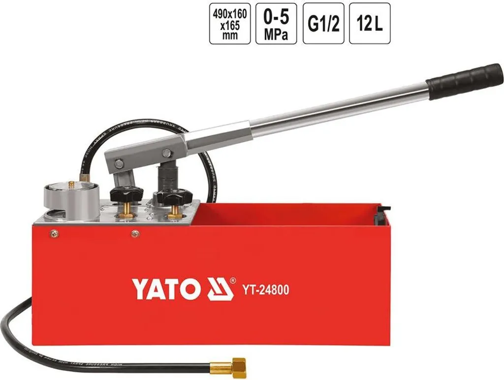 YATO Abdrückpumpe Druckprüfpumpe Druckprobepumpe Prüfpumpe Handprüfpumpe Für Druckprobe 12L 50 Bar 5MPA – Bild 3