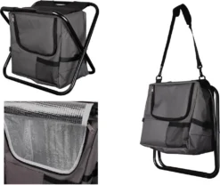 LEX MC2512 Falterbarer Anglersitz Campingstuhl Kühltasche Schwarz Anthrazit 29x42x36cm