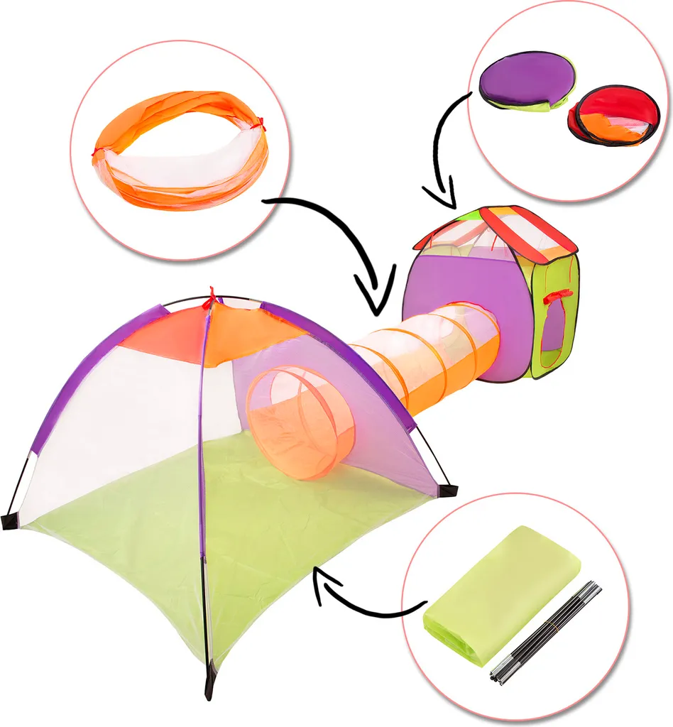 Selonis 3in1 Spielzelt Mit Tunnel Spielplatz Popup Bällebad Mit 900 Bälle Für Kinder, Mehrfarbig:weiß/gelb/orange/babyblau/türkis – Bild 6