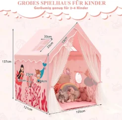 COSTWAY Großes Kinderzelt, Indoor-Spielzelt Mit Gepolsterter Matte, Türvorhang, Atmungsaktive Netzfenster, Bunte Dekorative Muster, Geschenk Für Kinder Ab 1 Jahr, 121 X 105 X 137 Cm Rosa -Campingbedarf Geschäft 9bbdb8320b20a42bdbfb3571851dff30