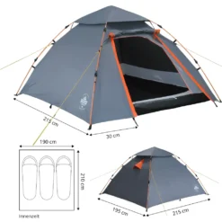 Where Tomorrow Pop Up Kuppelzelt Für 3 Personen 215 X 195 X 120 Cm Grau -Campingbedarf Geschäft 9bf85d81a0b1d69f188e7f4757f2379e