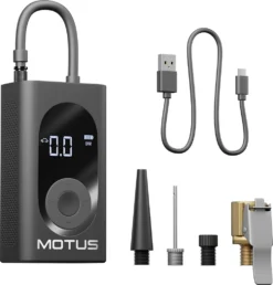 Motus Tragbarer Luftkompressor | Powerbank 4000 MAh | Elektrische Luftpumpe | Fahrradpumpe | Mit LED-Leuchte Und LCD-Display | Für Fahrrad, Scooter, Motorrad, Auto, Ballon, Matratze