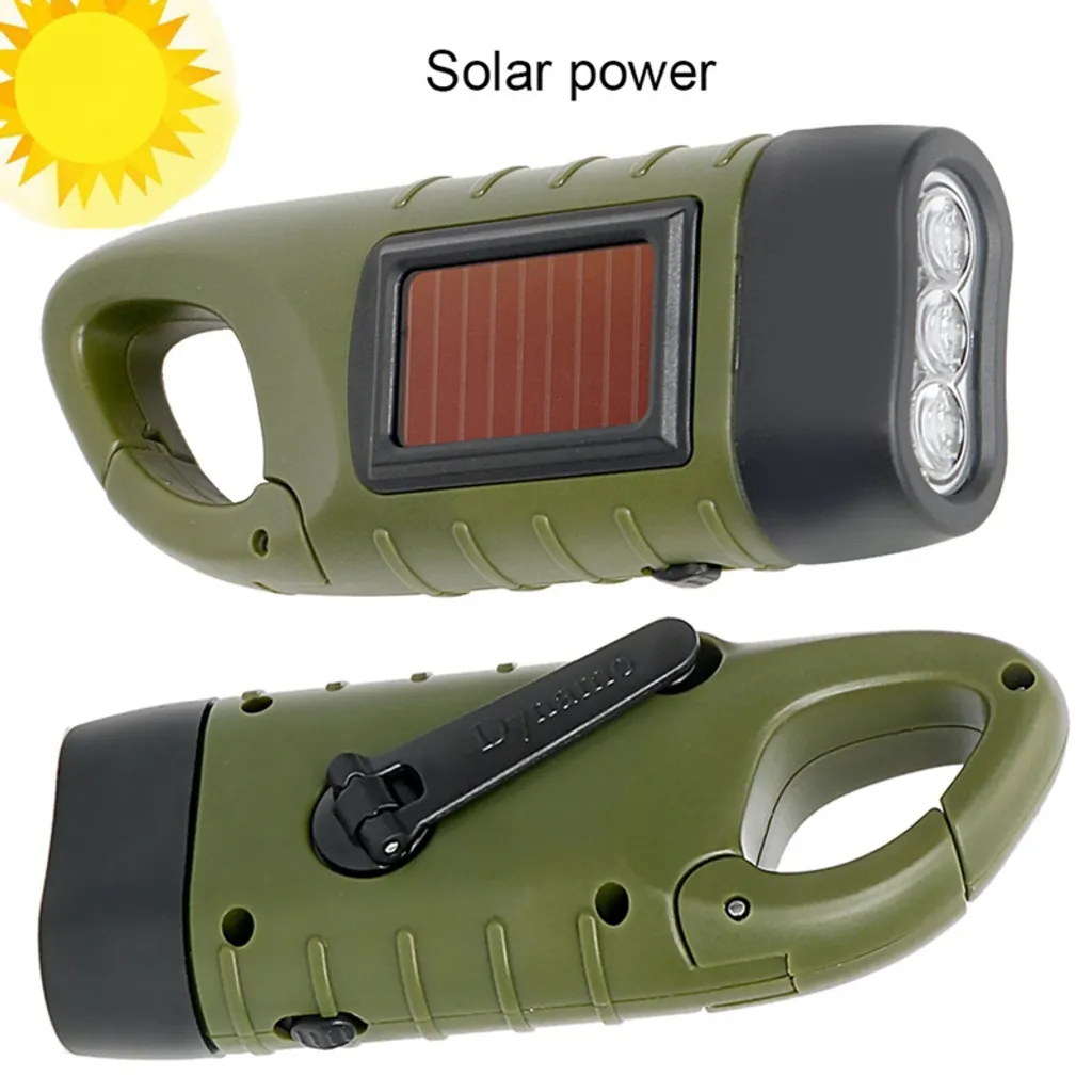 Handkurbel Solar Dynamo Taschenlampe Licht Outdoor Reise Notfall LED Taschenlampe, Schwarz – Bild 9