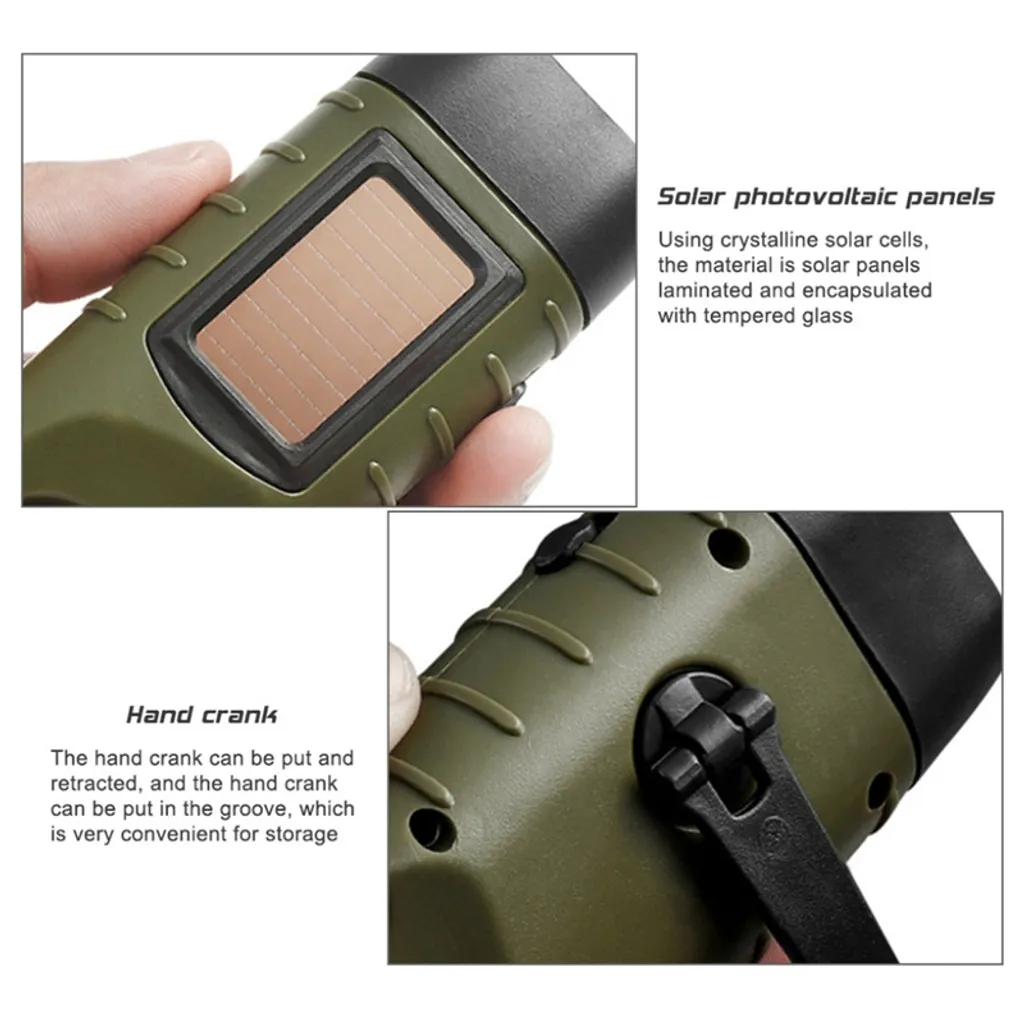 Handkurbel Solar Dynamo Taschenlampe Licht Outdoor Reise Notfall LED Taschenlampe, Schwarz – Bild 7
