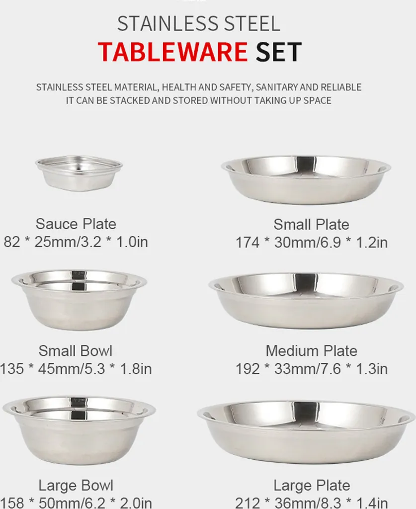 CLS 22-teiliges Tragbares Essteller-Set, Camping-Geschirr-Set, Polierter Edelstahl, Schš¹sseln, Suppent?pfe Mit Aufbewahrungstasche Fš¹r Das Kochen Im Freien, Camping, Picknick, Grillen – Bild 5