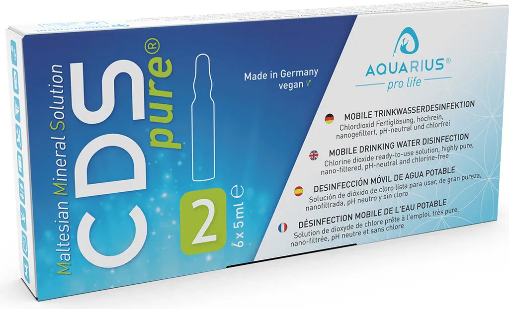 AQUARIUS Pro Life ® - CDSpure 6x5ml I Nanogefiltert & Hochrein I Chlordioxid-Fertiglösung (0,299%) In Klarglas Ampullen I 5 Jahre Ungekühlt Haltbar I 2990ppm I CDL Tropfen I Premium CDS I Das Original
