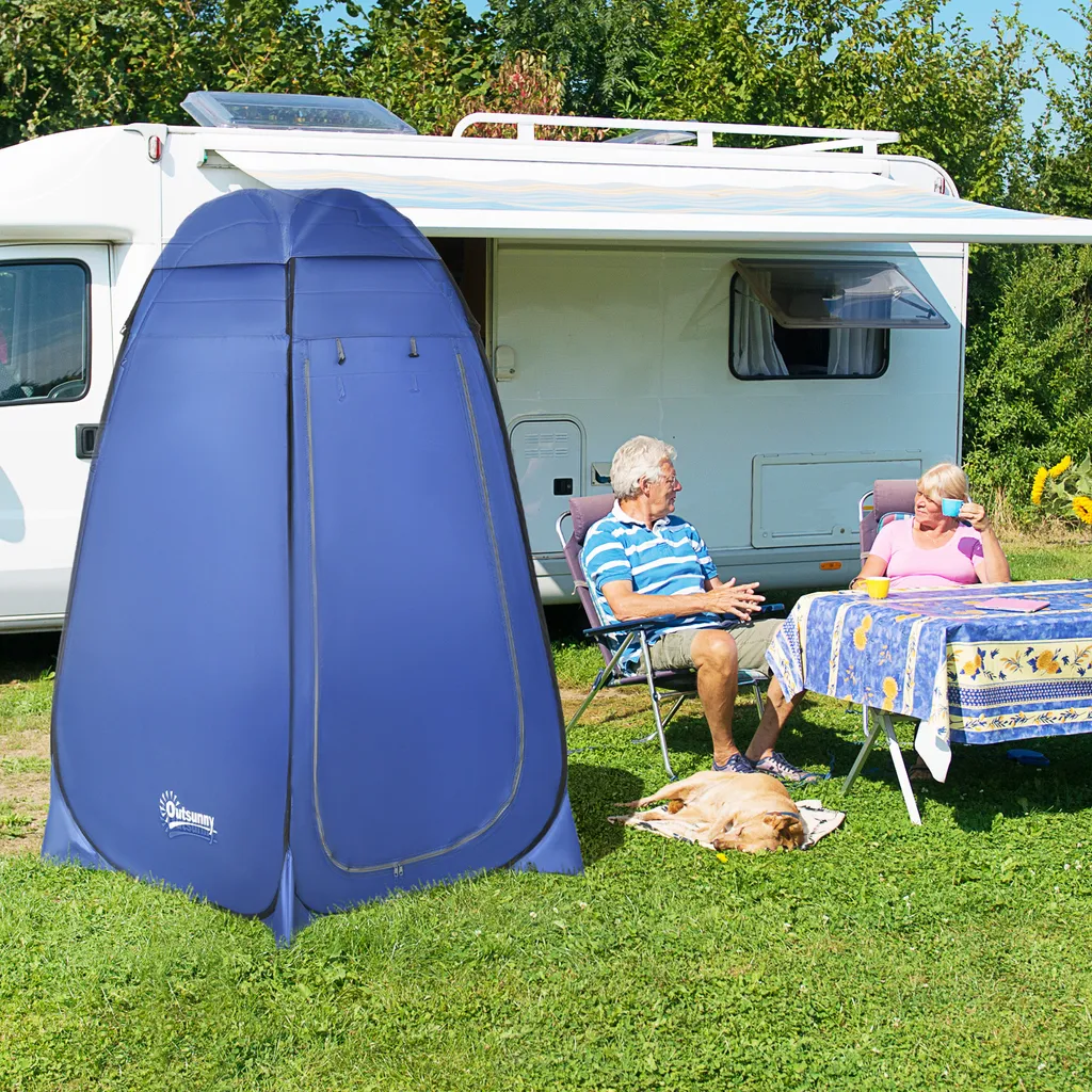 Outsunny Pop Up Toilettenzelt Mobiles Camping Duschzelt Umkleidezelt Mit Innentasche Duschkabine Umkleidekabine Wasserfest Polyester Dunkelblau 120 X 120 X 190 Cm 4 Outsunny Pop Up Toilettenzelt Mobiles Camping Duschzelt Umkleidezelt Mit Innentasche Duschkabine Umkleidekabine Wasserfest Polyester Dunkelblau 120 X 120 X 190 Cm – Bild 2