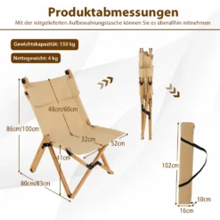 COSTWAY Campingstuhl Mit 2-stufig Verstellbarer Rückenlehne, Klappstuhl Faltbar, Inklusive Tragetasche, Tragbarer Faltstuhl Aus Bambus, Ultraleichter Angelstuhl Für Camping, Angeln, Strand, Terrasse -Campingbedarf Geschäft a8d3b3cb7499a661bf8871a6a361b088
