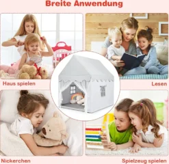 COSTWAY Kinderspielhaus Kinderzelt Spielhaus Prinzess Prinzessin, Kinderspielzelt Stoffzelt Mit Massivholzrahmen & Baumwolldecke, Kinderspielburg Für Jungen Märchen 120x105x140cm (Grau) -Campingbedarf Geschäft abedd60ef18dc234f03be7084ff05e09