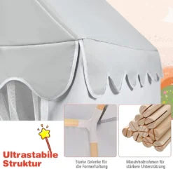 COSTWAY Kinderspielhaus Kinderzelt Spielhaus Prinzess Prinzessin, Kinderspielzelt Stoffzelt Mit Massivholzrahmen & Baumwolldecke, Kinderspielburg Für Jungen Märchen 120x105x140cm (Grau) -Campingbedarf Geschäft acffcbd26f77a8b71378d8a4dd63db3a