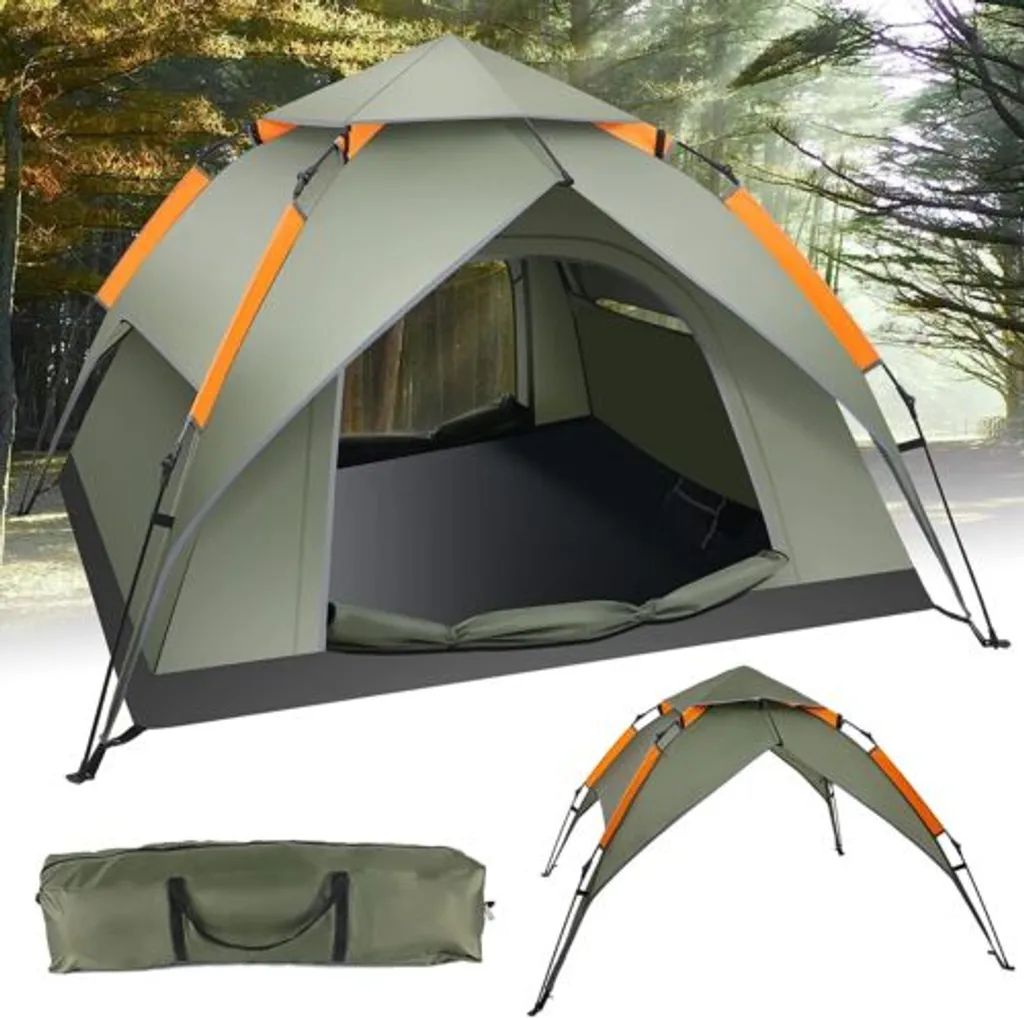 Puluomis Campingzelt Zelt Kuppelzelt Familienzelt Für 3-4 Personen Outdoor Camping Grün 210 X 180 X 105 Cm