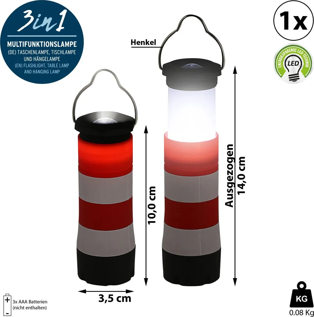3in1 Taschenlampe Leuchtturm Multifunktionslampe Tischlampe Hängelampe Lampe Ausziehbar Zoomfunktion – Bild 2