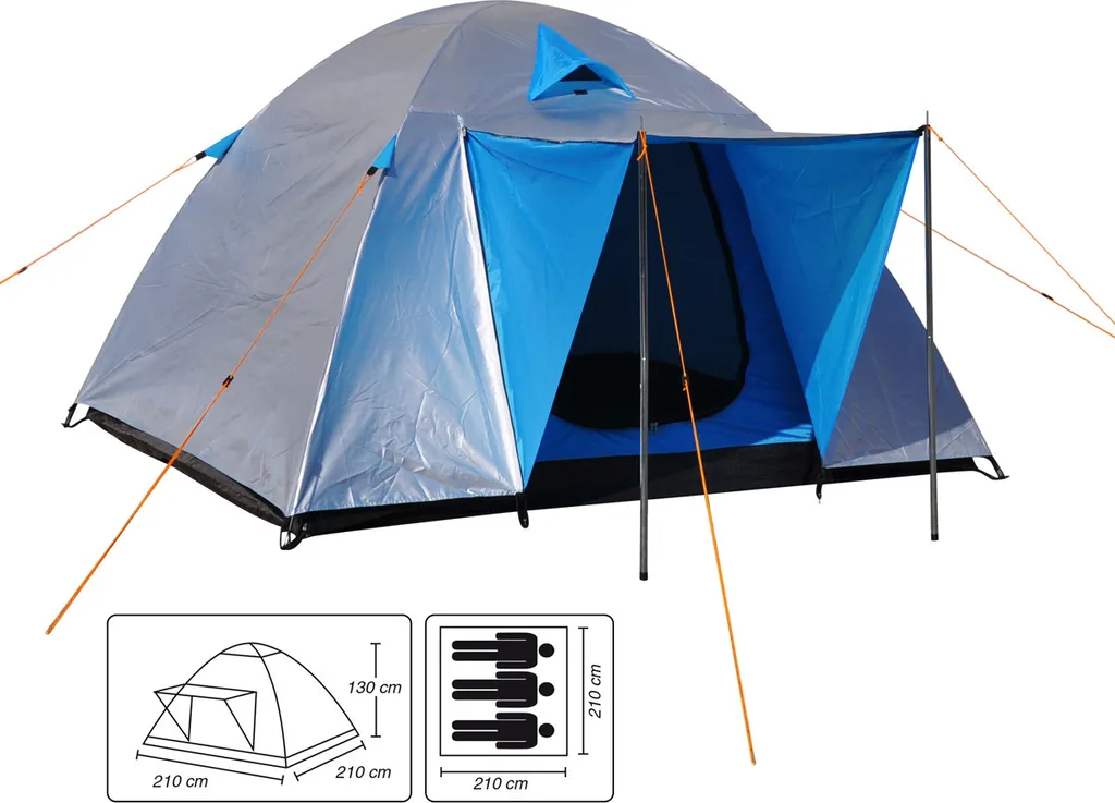 Iglu Zelt - 3 Personen - 210 X 210 X 130cm - Anthrazit/Blau