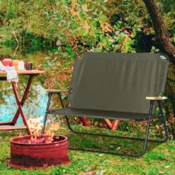 Outsunny Campingstuhl 2-Sitzer Klappbar Tragbar Gartenstuhl Regiestuhl Klappstuhl Mit Getränkehalter Für Outdoor Picknick Wandern Max. Belastung 160 Kg Grün 141 X 67 X 80 Cm