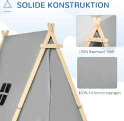 HOMCOM Kinder Teepee Tipi Zelt Mit Fenster Indoor Outdoor Kinderspielzelt Spieltipi Mit Kissen Polyester Kieferholz Lesen Spielen Ausruhen 3-6 Jahren Grau 130 X 115 X 136 Cm -Campingbedarf Geschäft b41af4d59acd3c0e58fa394a0e5d5477