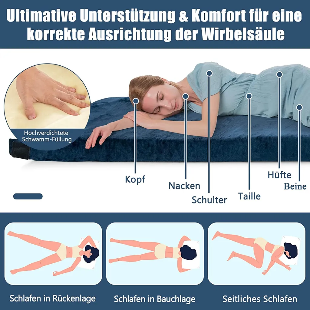 COSTWAY Isomatte Camping, Campingmatratze Aus Memory-Schaum, Leichte Schlafmatte Mit Flanellbezug, Inkl. Tragetasche, Gästematratze Für Reisen, Wandern, Zuhause, 183 X 62,5 X 6,5 Cm – Bild 3