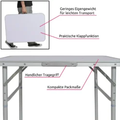 Tectake Camping Klapptisch Aus Aluminium 75x55x68cm - Grau