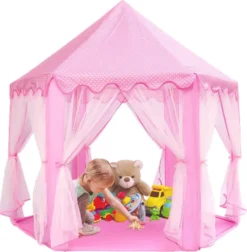 Topchances Spielzelt Für Kinder, Kinderspielzelt Mädchen Kinder Zelt, Princess Castle Spielzelt Für Kinder, Prinzessin Zelt Innen & Draussen - Weihnachten, Geschenk Für Kinder，Rosa