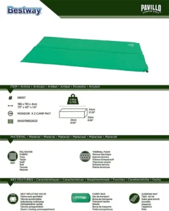 Bestway "Mondor X 2 Camp Mat" Selbstaufblasende Thermomatte, 186 X 110 X 4 Cm, 68057 -Campingbedarf Geschäft ba0dc6f95cff08f148f514a5feed5084