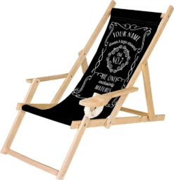 Personalisierbarer Holz-Liegestuhl Klappbar Klappliegestuhl Mit Armlehne Und Getränkehalter Strandstuhl Motiv Whiskey [119]