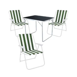 4-tlg Camping Set Gartenmöbel Campingtisch + 3 Campingstuhl Klappstuhl Grün-Weiß