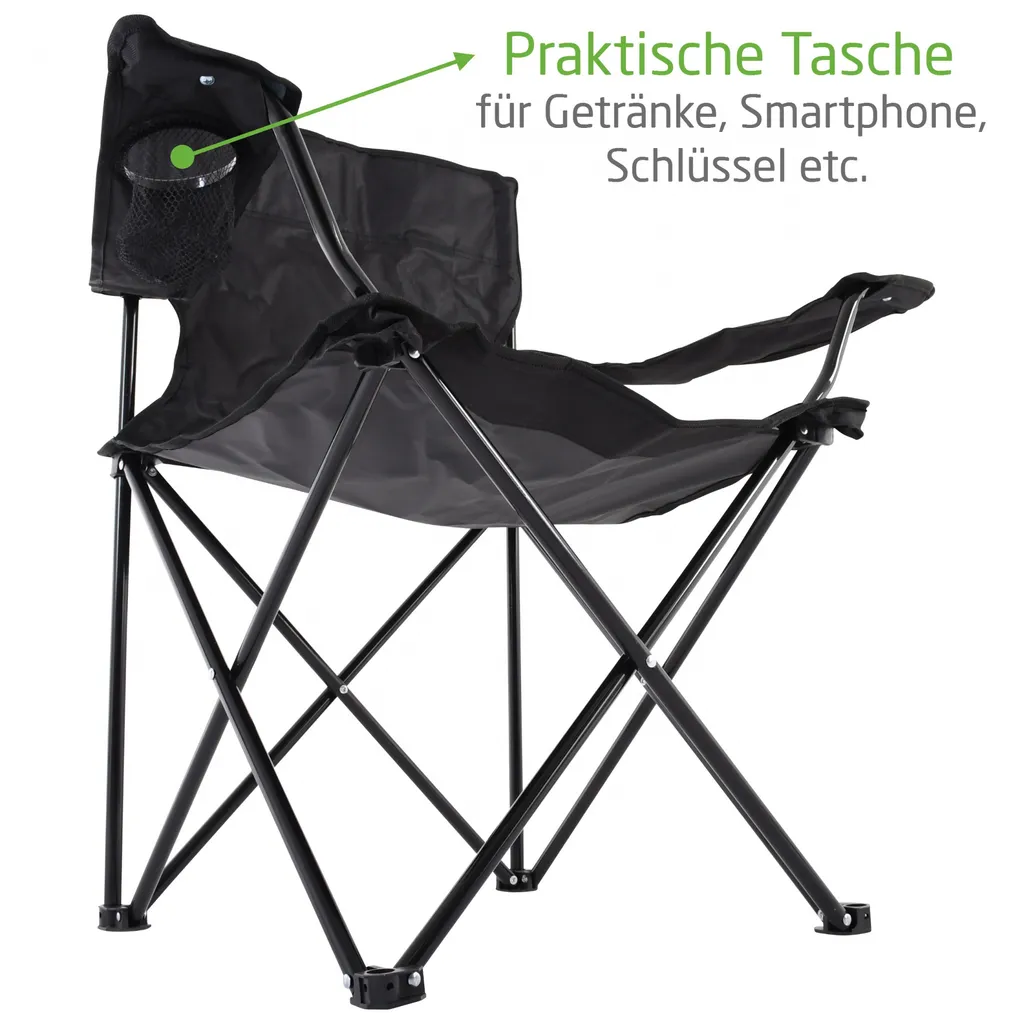 Raburg Angelstuhl JOE In SCHWARZ - Praktischer Faltstuhl Mit Armlehnen & Getränkehalter, Inklusive Tasche - Robust Für Camping, Strand, Angeln, Outdoor, Zuschauer, Jagd, Festival & Freizeit, Belastbar Bis 120 Kg – Bild 7