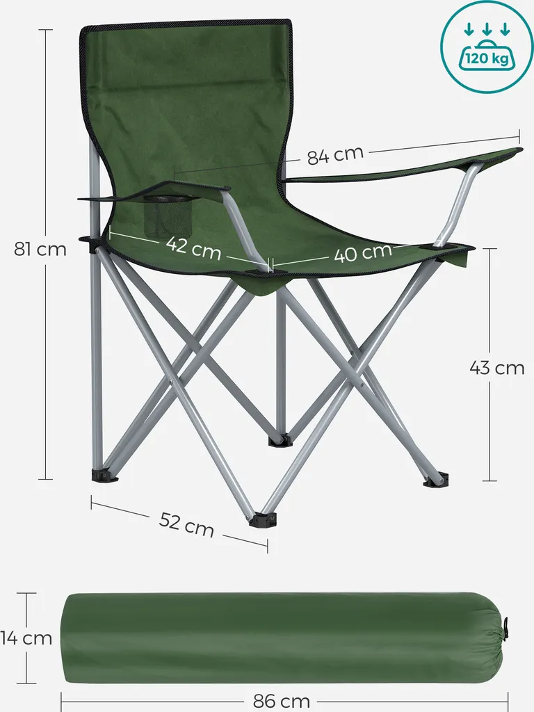 SONGMICS Campingstühle, 2er Set, Klappstühle, Outdoor-Stühle Mit Armlehnen Und Getränkehalter, Stabiles Gestell, Bis 120 Kg Belastbar, Grün GCB001C01 – Bild 7
