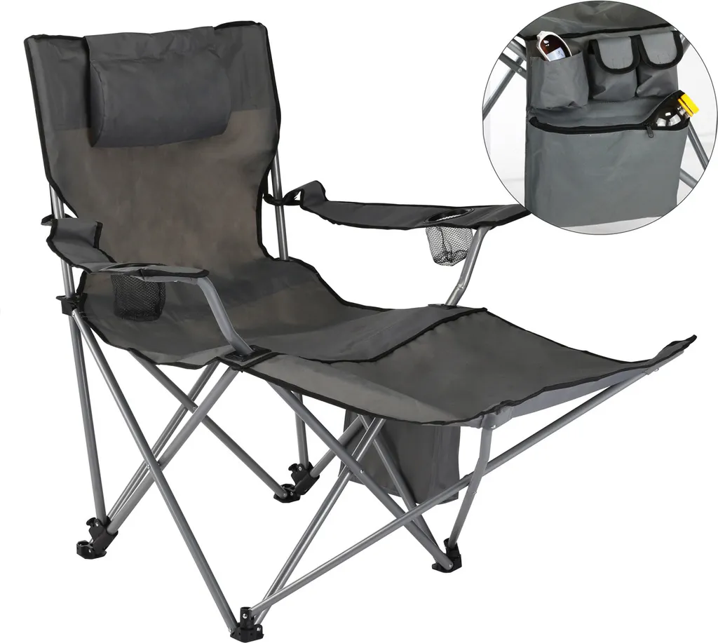 HI Luxus Campingstuhl Mit Fußstütze Anthrazit