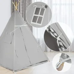 ONVAYA® Tipi Kinderzelt | Spielzelt Für Kinderzimmer & Garten | Tipi-Zelt Für Kinder | Mit Gemütlicher Bodenmatte | Indoor & Outdoor | Aus Holz & Baumwolle | Grau -Campingbedarf Geschäft c2627b7ea2834df9b268d8441a6e4b8b