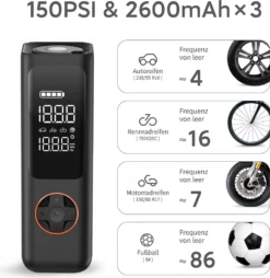 QiCYCLE Elektrische Luftpumpe, Tragbarer Luftkompressor Mit LED-Licht, Hochpräziser Digitaler Akku-Kompressor Reifenfüller Für Auto, Motorräder, Fahrräder, Bälle -Campingbedarf Geschäft c7cd097ef389be936c9bfdd6480d2796