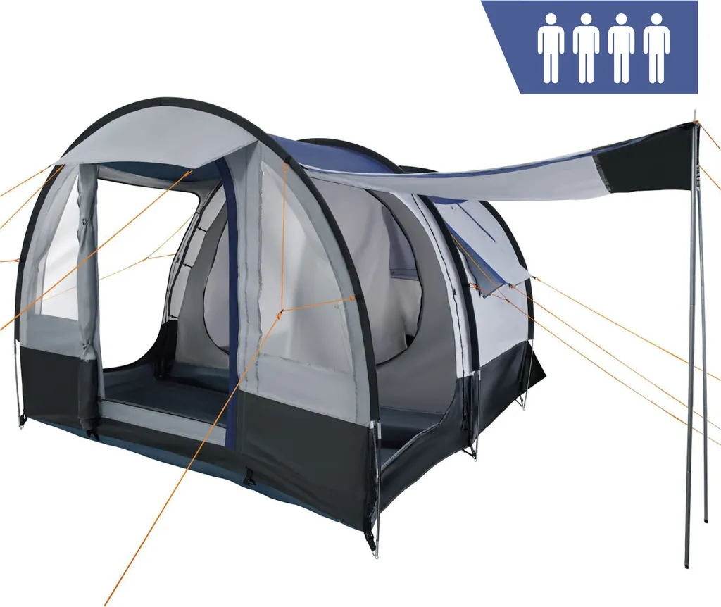 CampFeuer Zelt Smart Für 4 Personen | Schwarz / Blau / Grau, 2000 Mm Wassersäule