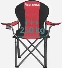 SONGMICS Campingstuhl, Klappbar, Klappstuhl, Bequemer Mit Schaumstoff Gepolsterter Sitz, Mit Flaschenhalter, Hoch Belastbar, Max. Belastbarkeit 250 Kg, Outdoor Stuhl, Rot GCB06BK -Campingbedarf Geschäft cba658b45df43af6842d8fdd3f3b5165