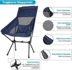 Campingstühle, Klappbarer Campingstuhl Mit Hoher Rückenlehne Und Tragetasche, Angelstuhl Für Sport Picknick Strand Wandern Camping, Klapp Stuhl Bis 130KG Belastbar -Campingbedarf Geschäft ced8ef4bdc9c082da9070d17c1f2b8f9