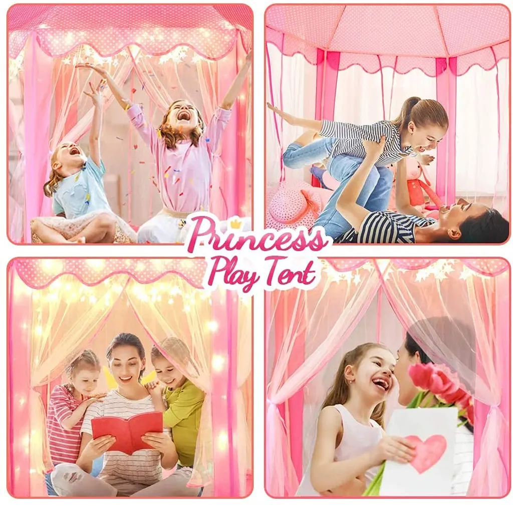 Topchances Spielzelt Für Kinder, Kinderspielzelt Mädchen Kinder Zelt, Princess Castle Spielzelt Für Kinder, Prinzessin Zelt Innen & Draussen - Weihnachten, Geschenk Für Kinder,Rosa – Bild 4