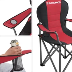 SONGMICS Campingstuhl, Klappbar, Klappstuhl, Bequemer Mit Schaumstoff Gepolsterter Sitz, Mit Flaschenhalter, Hoch Belastbar, Max. Belastbarkeit 250 Kg, Outdoor Stuhl, Rot GCB06BK -Campingbedarf Geschäft d5358505a68edd75bf1aac9bc485e4c9