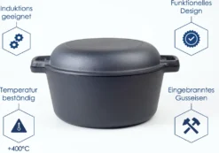 Hanseküche Gusseisen Topf – Bereits Eingebrannter Topf Zum Brot Backen Mit Ø 26 Cm – Hochwertiges 2in1 Set -Campingbedarf Geschäft d6b6e36ee1083517693552126682cb14