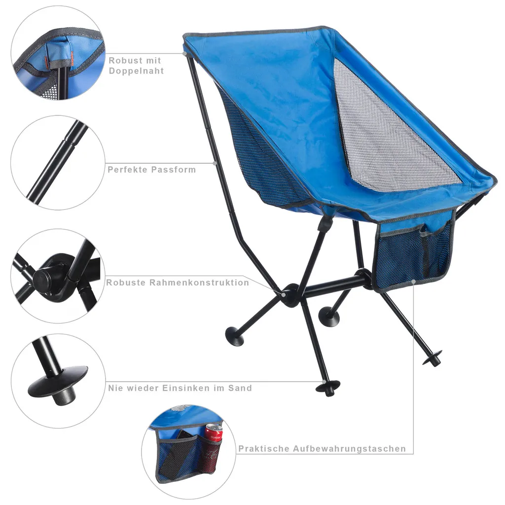 Moon Chair Campingstuhl - Faltbarer Campinghocker Moonchair - Extrem Leicht & Kompakt - Blau – Bild 2
