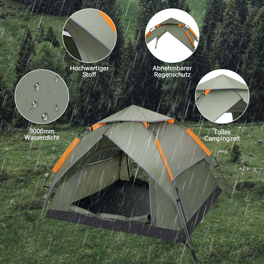 Puluomis Campingzelt Zelt Kuppelzelt Familienzelt Für 3-4 Personen Outdoor Camping Grün 210 X 180 X 105 Cm – Bild 4