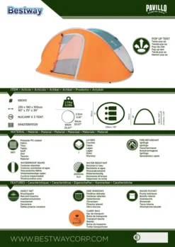 Bestway Pop-Up Zelt "Nucamp X 3 Tent" 235 X 190 X 100 Cm, 68005 -Campingbedarf Geschäft d9ebeb6c4efba09ed2db82bc3157603b