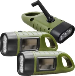 3er Solar LED Taschenlampe Handkurbel Wiederaufladbare Mit Wanderschnalle, Dynamo Taschenlampe, Taschenlampenkurbel Für Outdoor/Camping/Notfall,Grün
