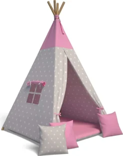 Best For Kids Spielzelt Tipi Sterne Rosa Zelt Indianer Wigwam Für Kinder Mit Zubehör
