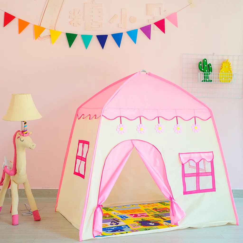 Kinderspielzelt Blühende Blumen Kinderzelt,Spielzelt Prinzessin Traum Schloss Burg Haus Für Mädchen, Im Kinderzimmer, Indoor/innen/außen/draußen,(Pink + Gelb) – Bild 6