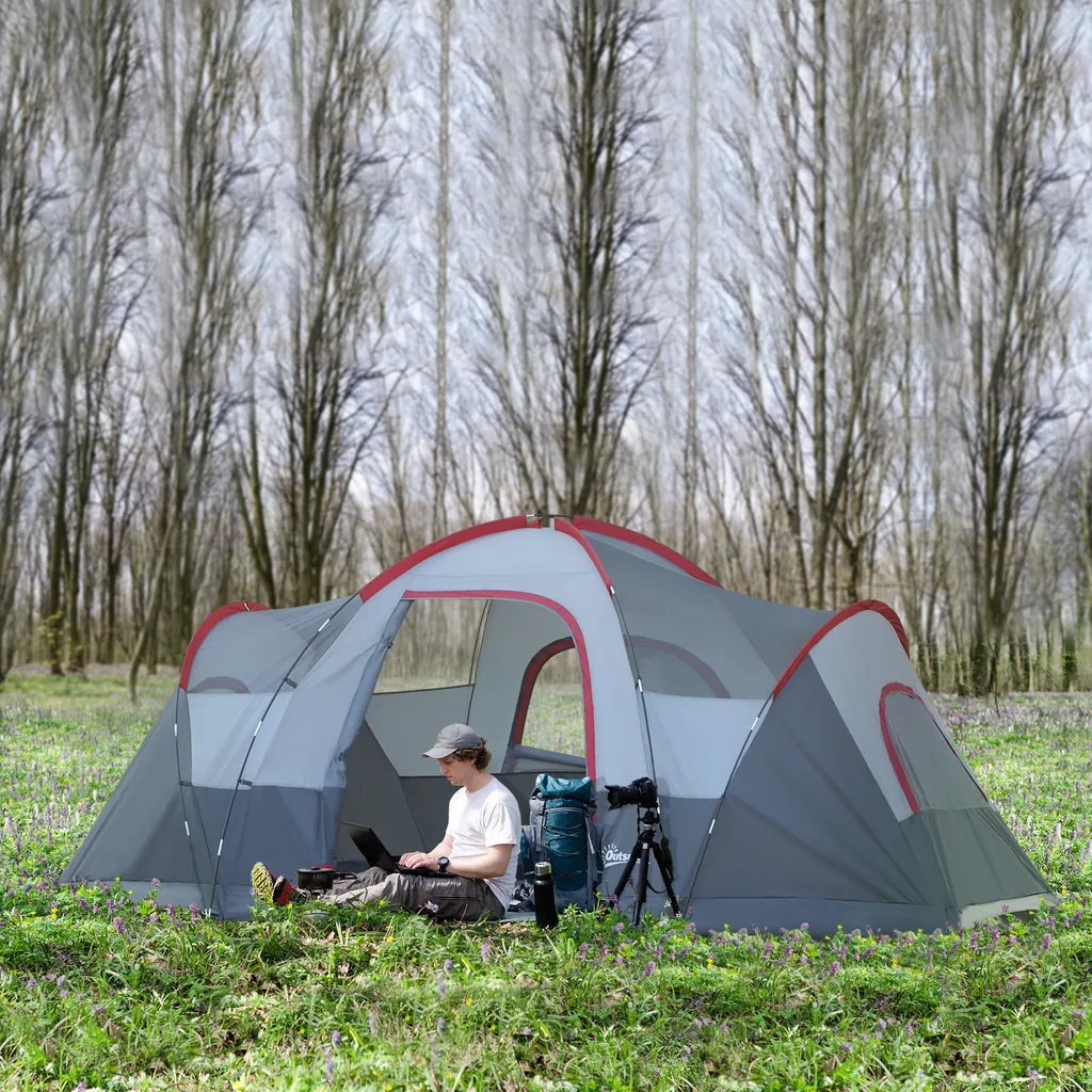 Outsunny Zelt Für 5-6 Personen, Campingzelt Mit Heringen, Tunnelzelt, Kuppelzelt, Polyester, Grau, 4,55 X 2,3 X 1,8 M – Bild 2