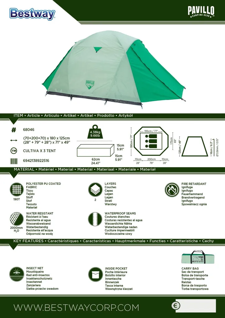 Bestway Campingzelt "Cultiva X 3" 340 X 180 Cm, 68046 – Bild 18