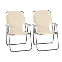2 Stück Wohaga Campingstuhl 'Texel' Mit Armlehnen, Klappbar - Beige