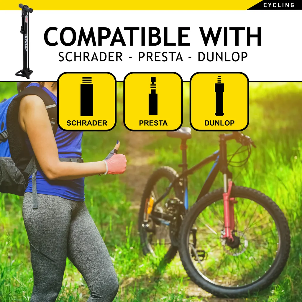 Dunlop Fahrradluftpumpe Für Alle Ventile, Tragbare Luftpumpe, Fahrradpumpe, Standpumpe, Schwarz – Bild 7