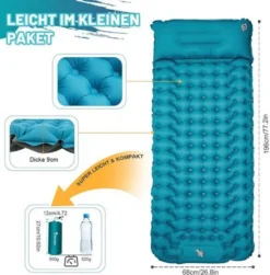 Isomatte Camping Aufblasbar, 9cm Dicke Isomatten Camping Ultraleicht Mit Kissen Isomatte Selbstaufblare Schlafmatte, Wasserdichte & Faltbare -Campingbedarf Geschäft e6cc812ba58b5ac81a42d7b623c5e994